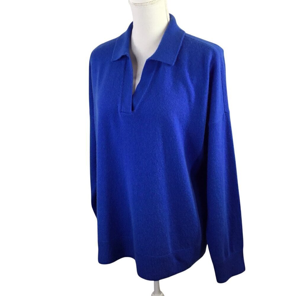 Lands' End 100% Cashmere Sweater Size Large 14-16 Royal Blue V Neck Long Sleeve